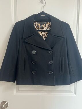 Robert Rodriguez Cropped Pea Coat with Leopard Lining